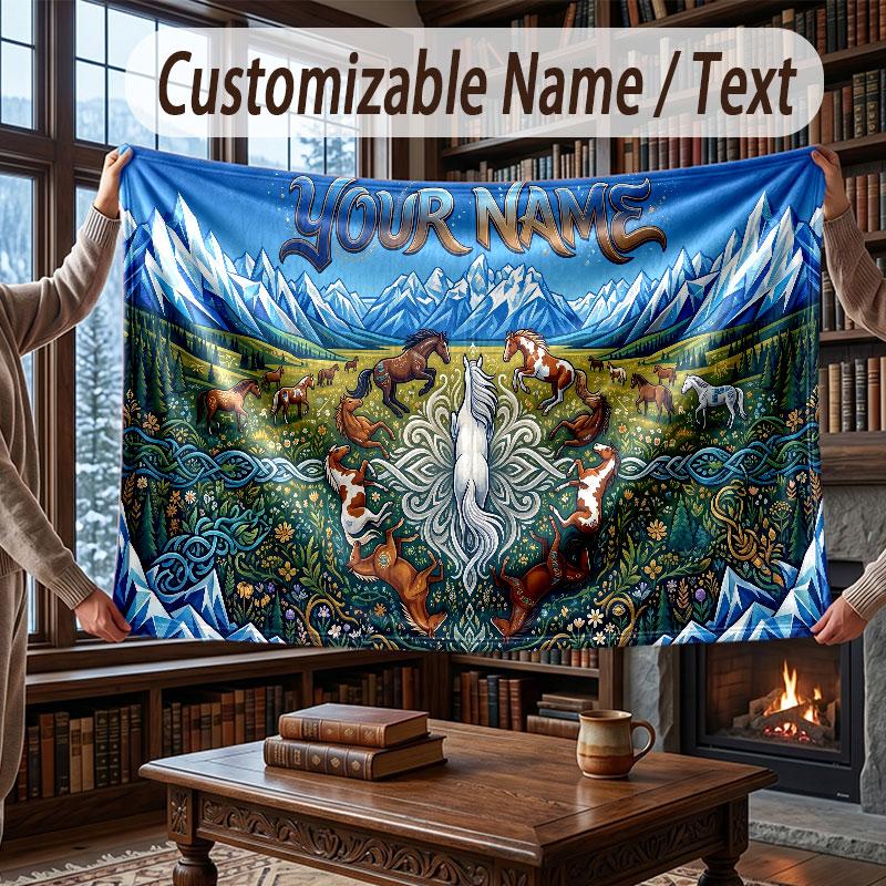 Mushroom Forest Theme Throw Blanket Custom Name Text Personalized Blanket Soft Cozy Blanket for Home Sofa Bed