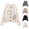 Women's Embroidered Round Neck Vintage Loose Knitted Cardigan Sweater Jacket