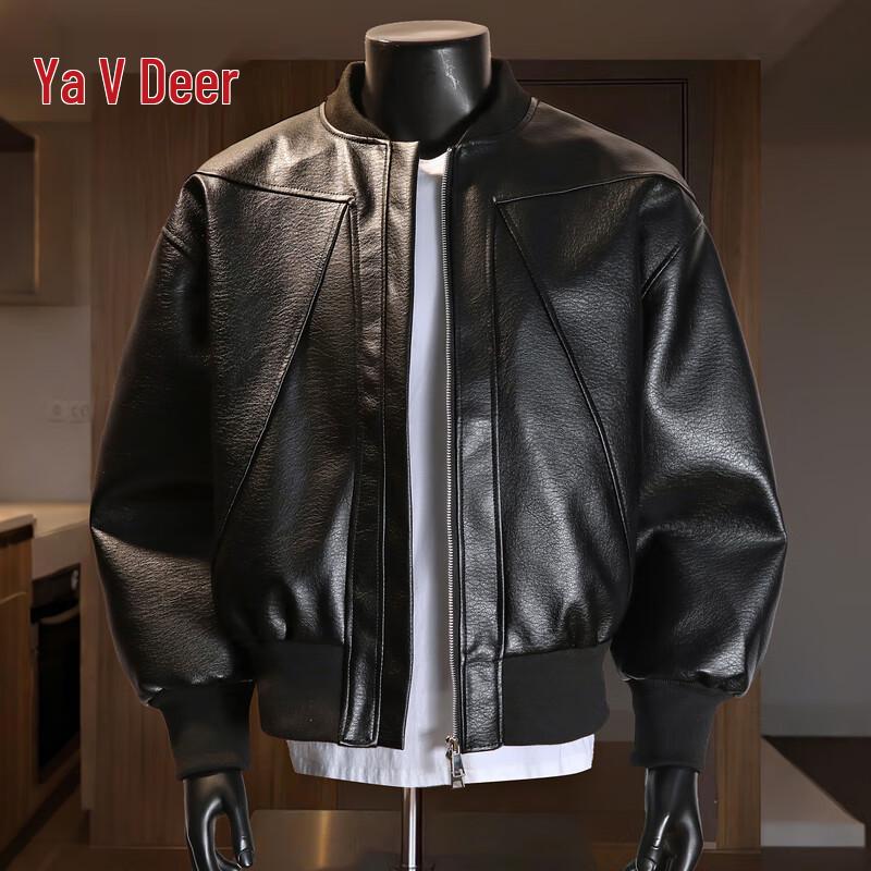 Men s American Style PU Leather Bomber Jacket XL чёрный
