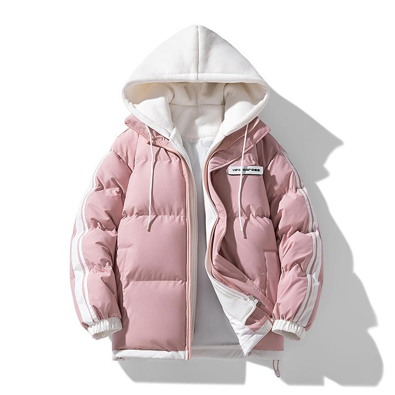 Sports Trendy Brand Fake Two-piece Down Cotton Clothes Thickened Autumn and Winter Warm Hooded High-quality Men's and Women's Cotton-padded Clothes