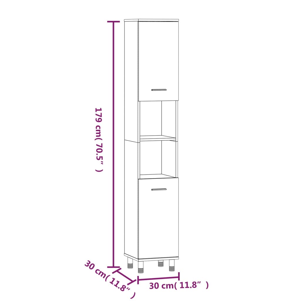Bathroom Cabinet Gray Sonoma 30 X 30 X 179 Cm Particleboard