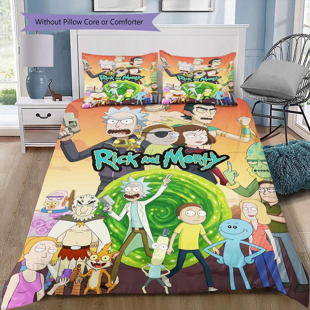 Super soft Ricky and Morty 3-piece bedding set - 1 duvet cover, 2 pillowcases, skin-friendly and comfortable(Without Core)