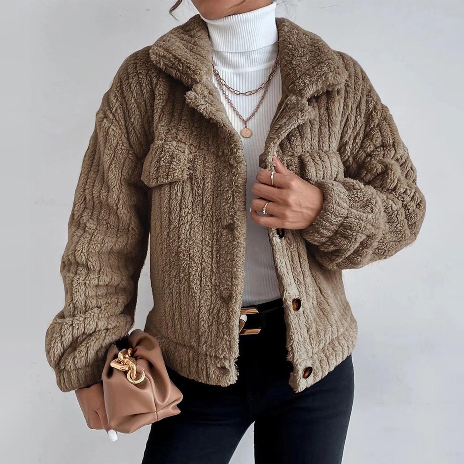 

Женское и зимнее пальто с лацканами, повседневное женское утолщенное плюшевое пальто XXL коричневый