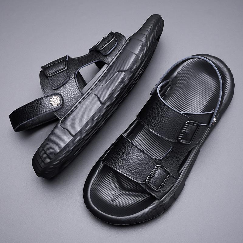 First layer cowhide sandals men's trendy summer new sports wear leather beach shoes casual cool slippers 1 piece