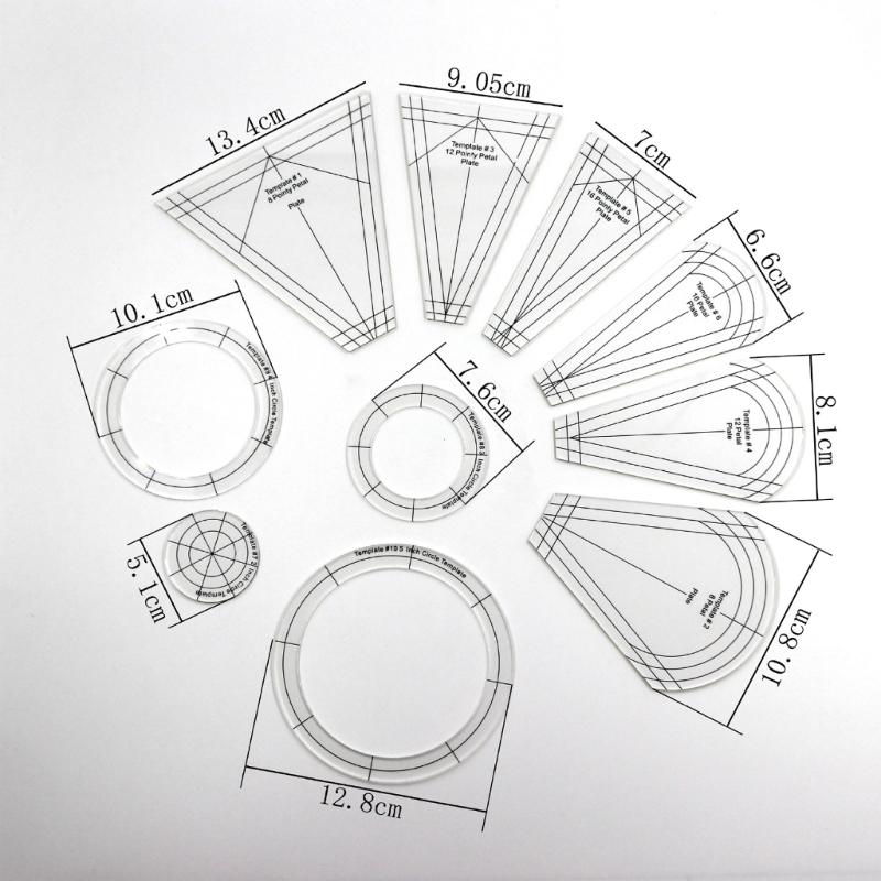 10 Pcs Acrylic Regular Plate Templates Quilting Templates Ruler Sewing Stencils Quilting Ruler Patchwork Templates