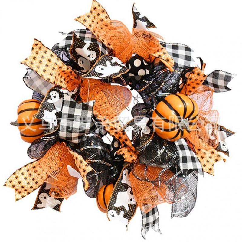 Harvest Wreath With Pumpkins Berries Vine Circle Halloween Thanksgiving Door Decor