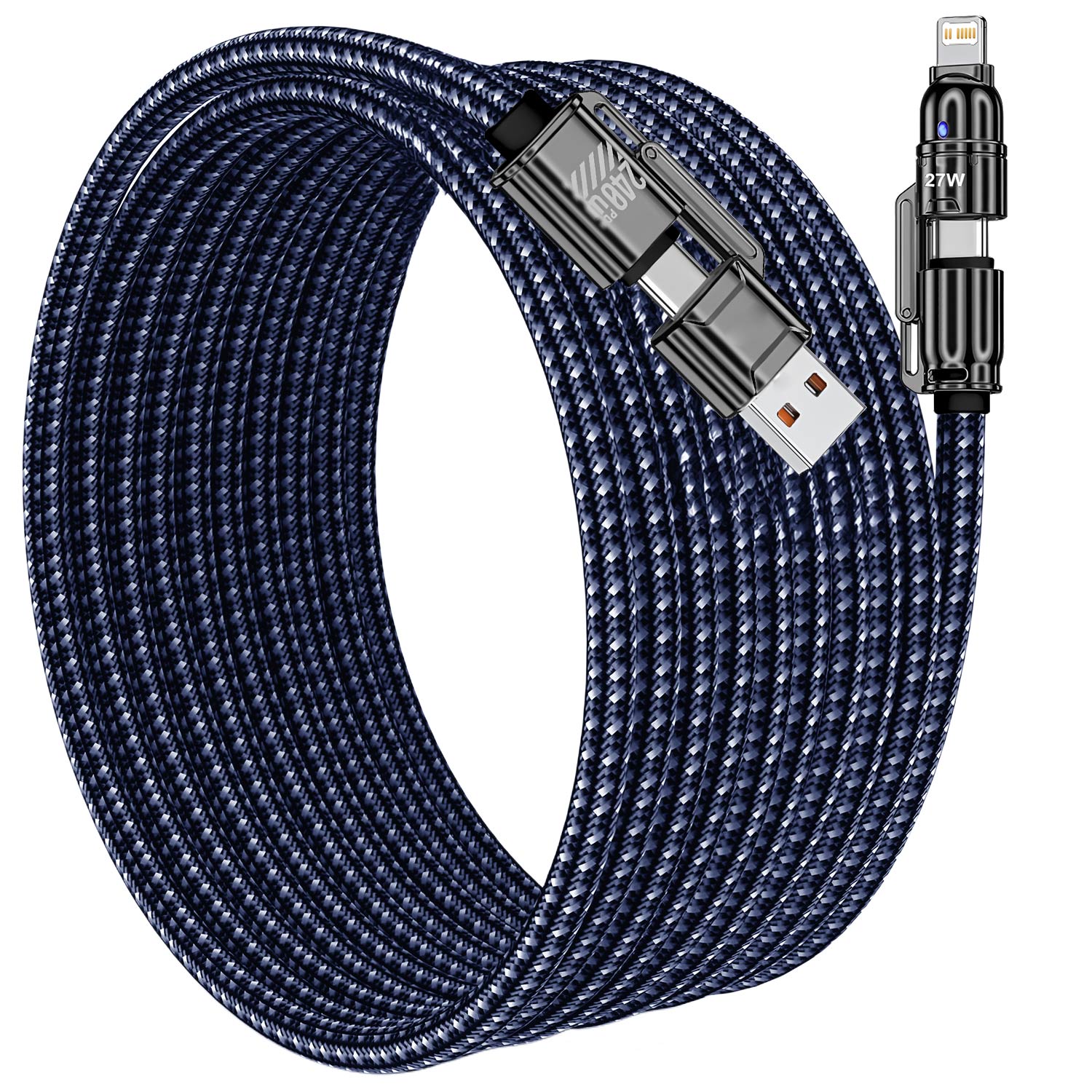 

4 в 1 USB C Кабель Быстрая Зарядка Кабель для Передачи Данных 240 Вт PD 27 Вт QC3.0 Многофункциональный Зарядный Синхронизирующий Шнур Для iPhone Samsung Huawei Xiaomi синий