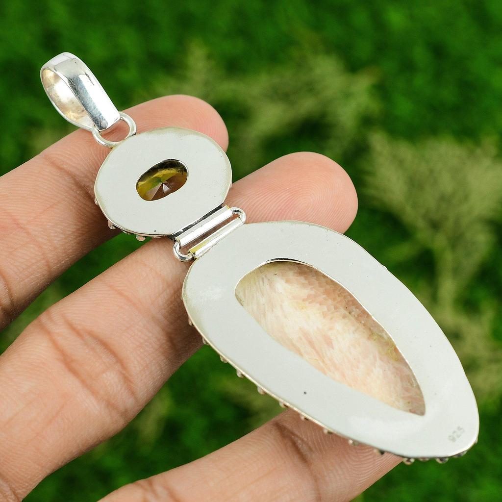 Töchtertag Ausverkauf Natürlicher Skolezit Citrin Sterlingsilber Neuer Anhänger Schmuck