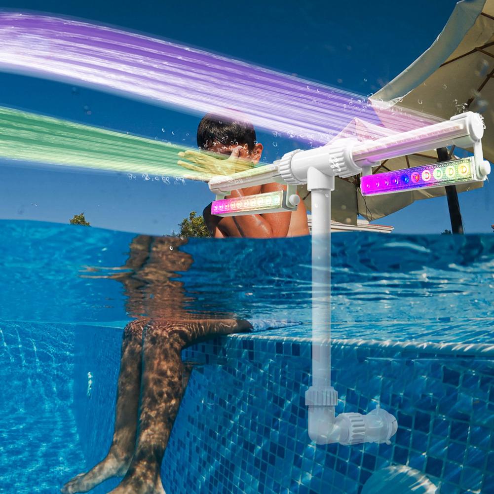 Pool Fountain with 7 Color LED Light Adjustable Dual Spray Pool Water Fountain Pool Waterfall Sprinkler Cooler Fountains bianco