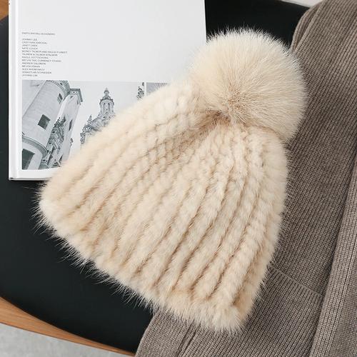 New Children's Mink Hair Hat Thickened Wool Braided Fur Hat Fox Hairball Ear Hat Winter Warm Hat