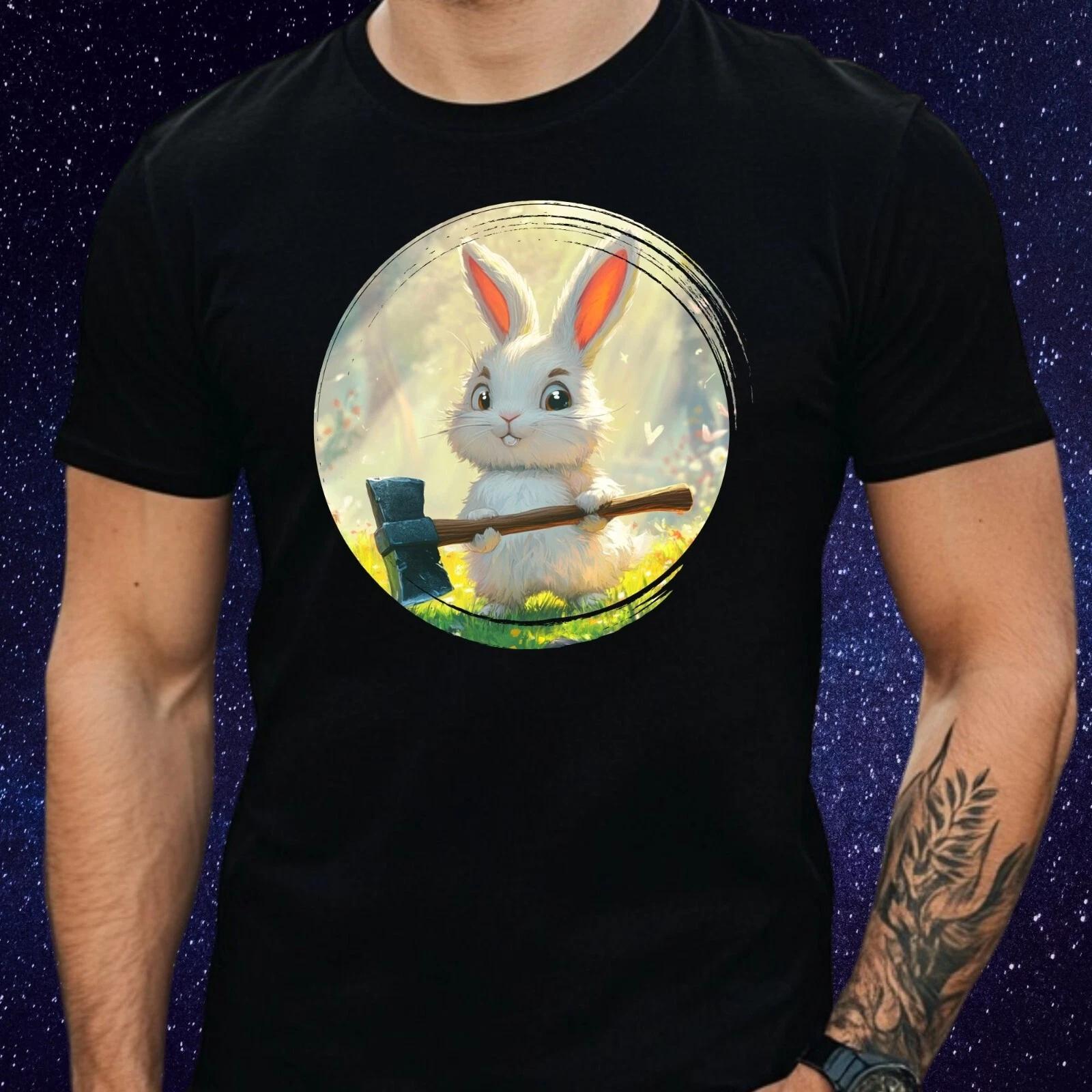 T-Shirt Herren Häschen mit einer Axt Motiv Baumwolle Größe S bis 5XL M