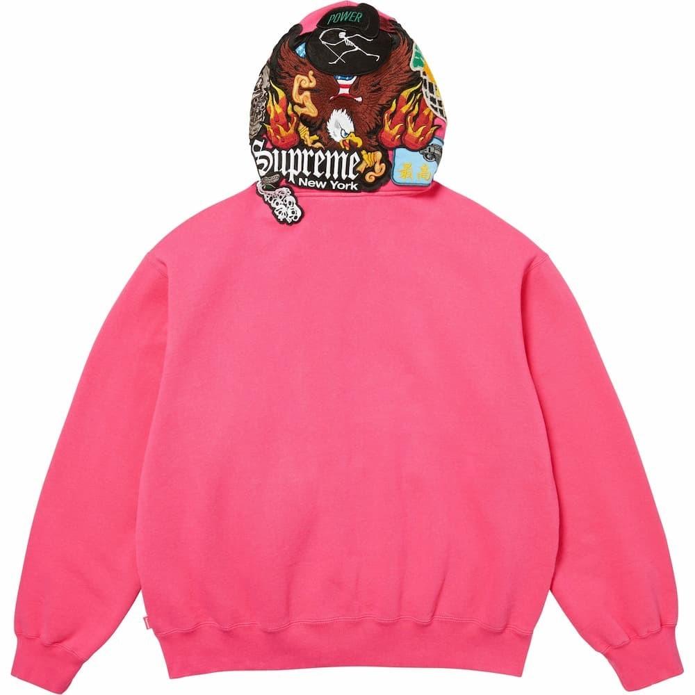 Supreme Patches Zip Up Hooded Sweatshirt Magenta