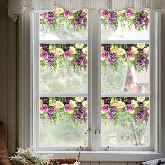 Window Sticker Rose Vine Design PVC Waterproof Wall Sticker No Glue Residue Versatile