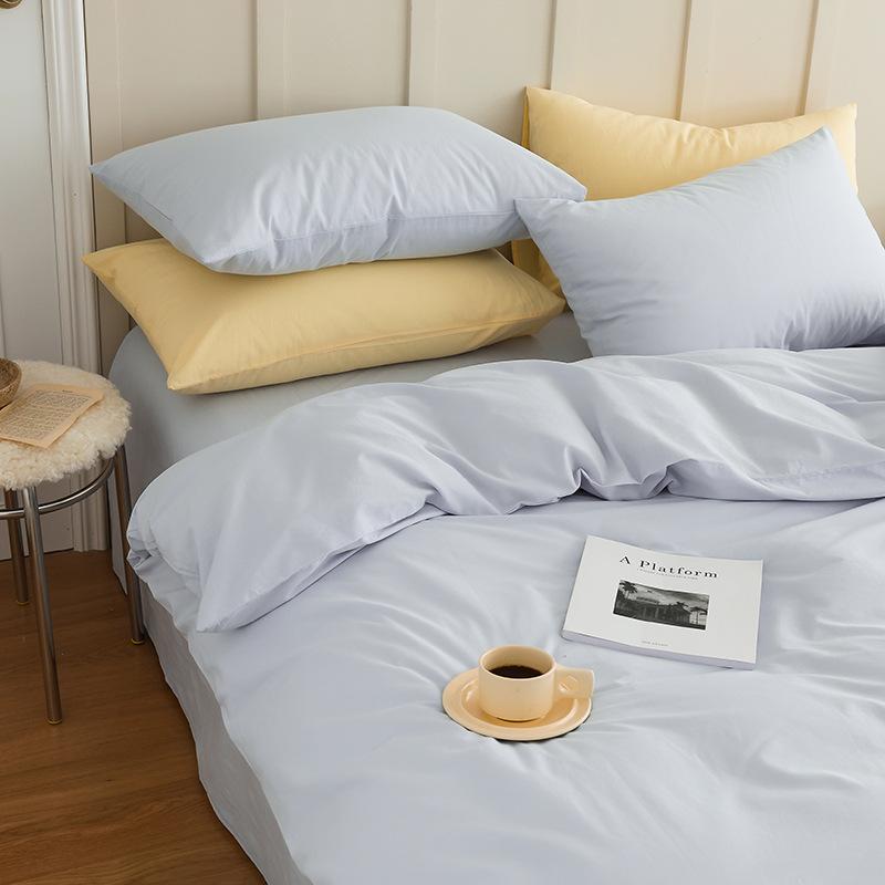 Set de patru piese din bumbac pur din bumbac spălat din două piese, în stil nordic, de culoare uni