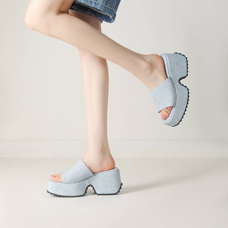 Krazing Pot Polyurethaan Mules Lente Zomer Maat 43 Maat 42 Prints Dames Platform Dames Ronde Neus Instappers Waterdichte Sandalen