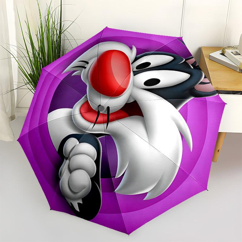 1pc Looney Tunes Sylvester Automatic Open/Close Folding Umbrella, Windproof 8-Rib Construction, Lightweight Travel Umbrella for Women/Men 13