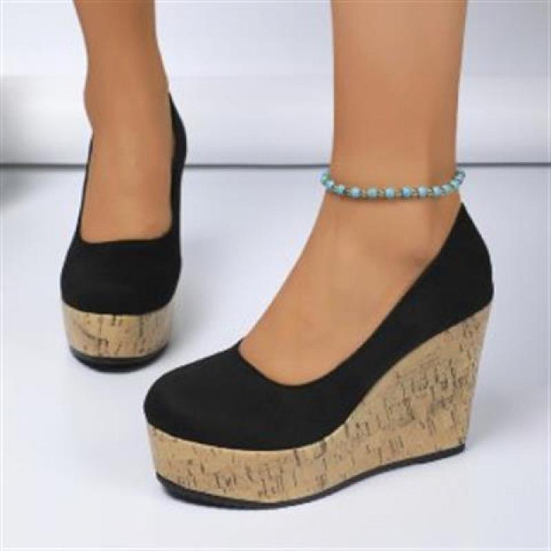 European and American large size wedge heel high heel single shoes autumn new shallow mouth single shoes