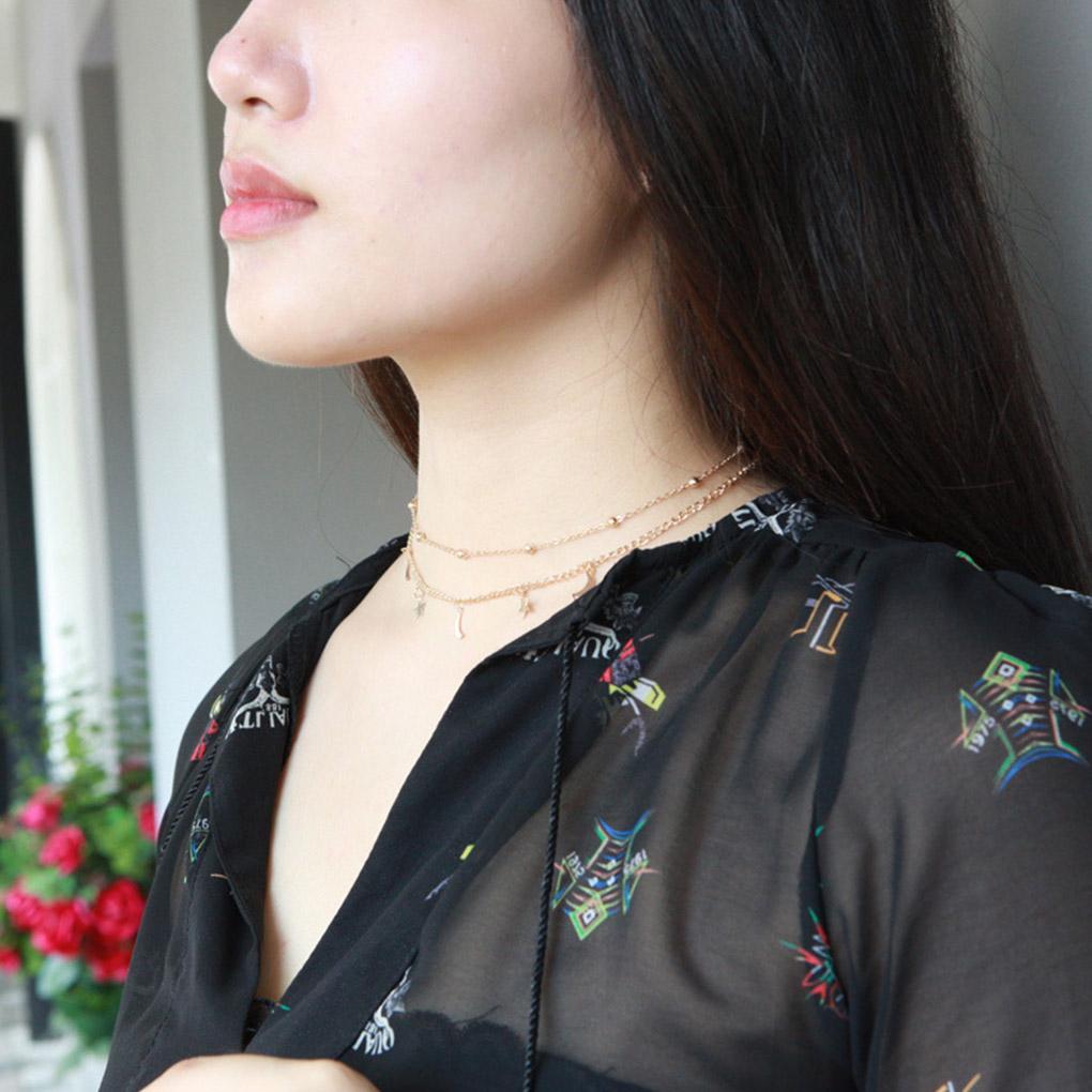 Multi-layer Necklace Women Alloy Moon Star Decoration Choker Neck Chain Girls Neck Jewelry
