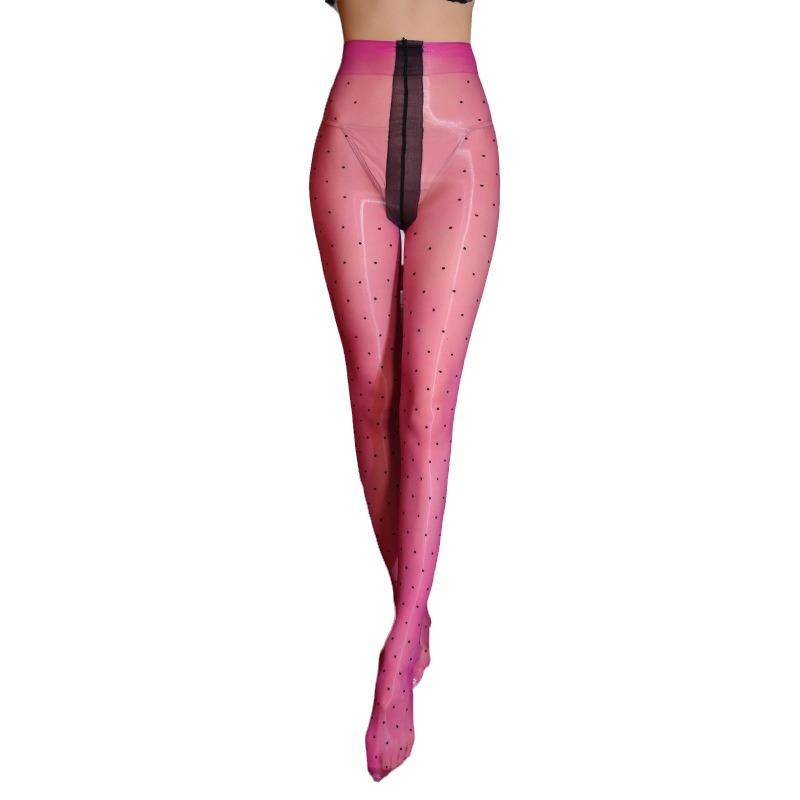 Women Sexy Stockings Ultrathin Open Crotch Aurora Polka Dots Printed Pantyhose High-Waisted Shiny Socks High Elastic Pantyhoses