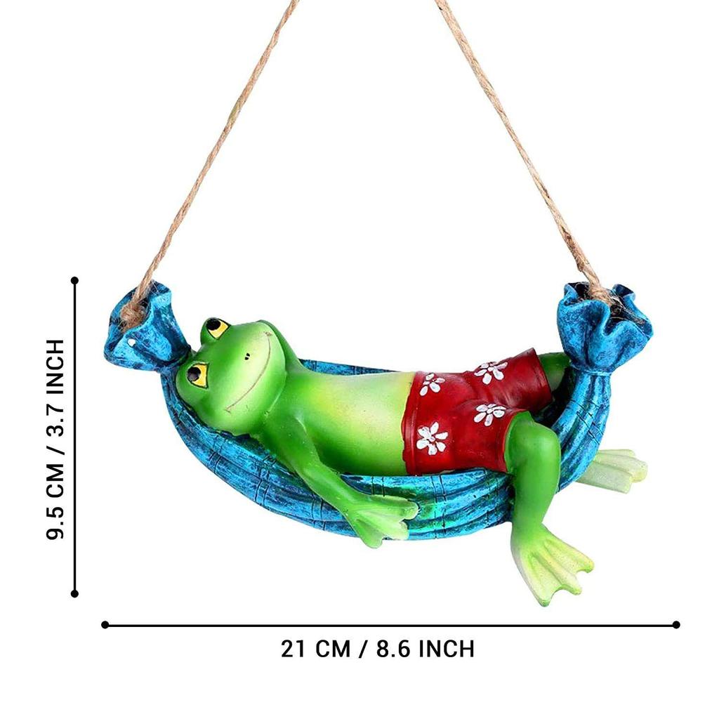 Resin Hanging Frog On Hammock Garden Decoration Items For Outdoor Balcony Home Office Hotel Lounge (21 X 9.5 Cm, L X H), Multicolour