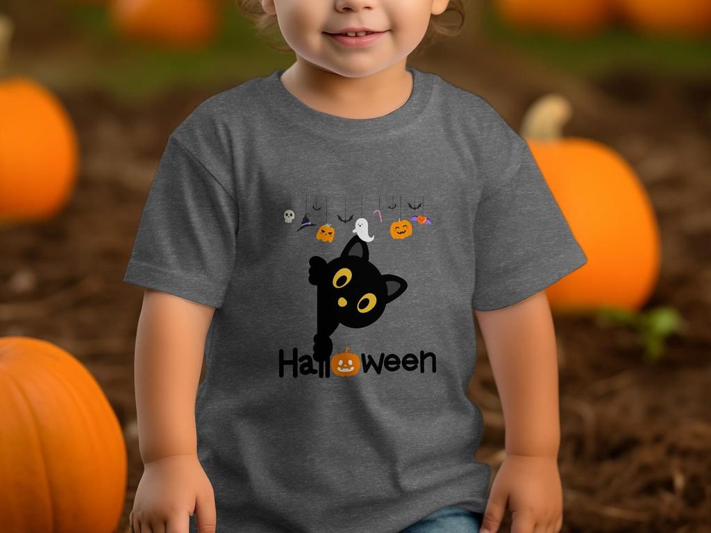 Black Cat Pumpkin Halloween T-Shirt | Spooky Season Kawaii Tee