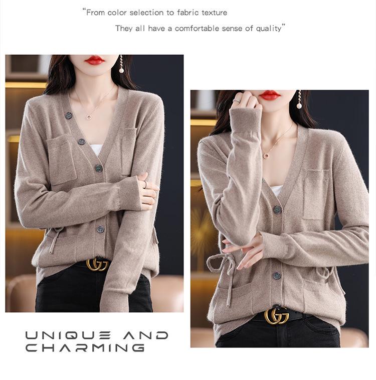 Kaschmir-Strickjacke im koreanischen Stil mit V-Ausschnitt - Lässige Strickware für Frühling & Herbst