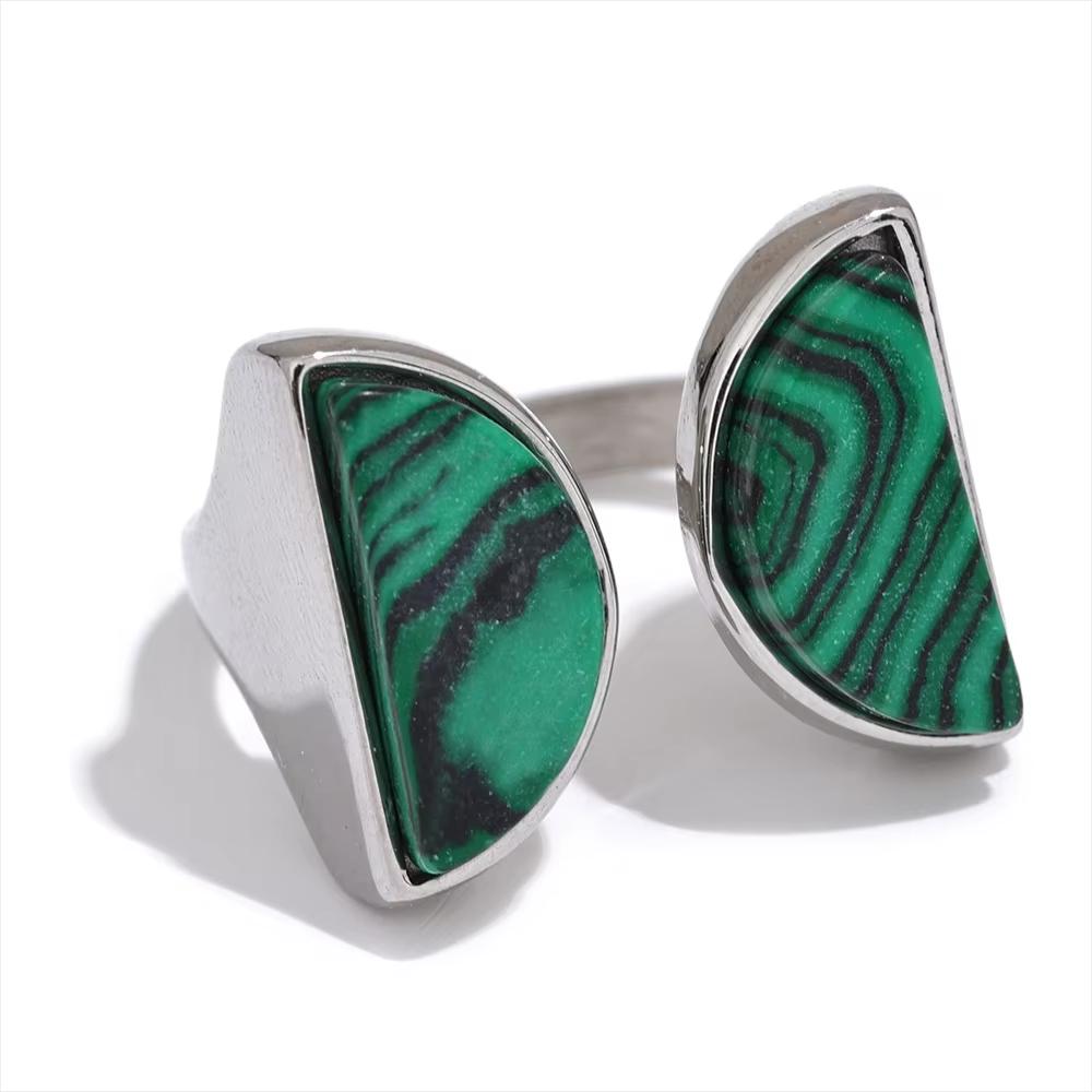 NiNice Arrivals Green Natural Malachite Stone Ring for Women Stainless Steel High Quality Geometric Finger Jewelry resizable