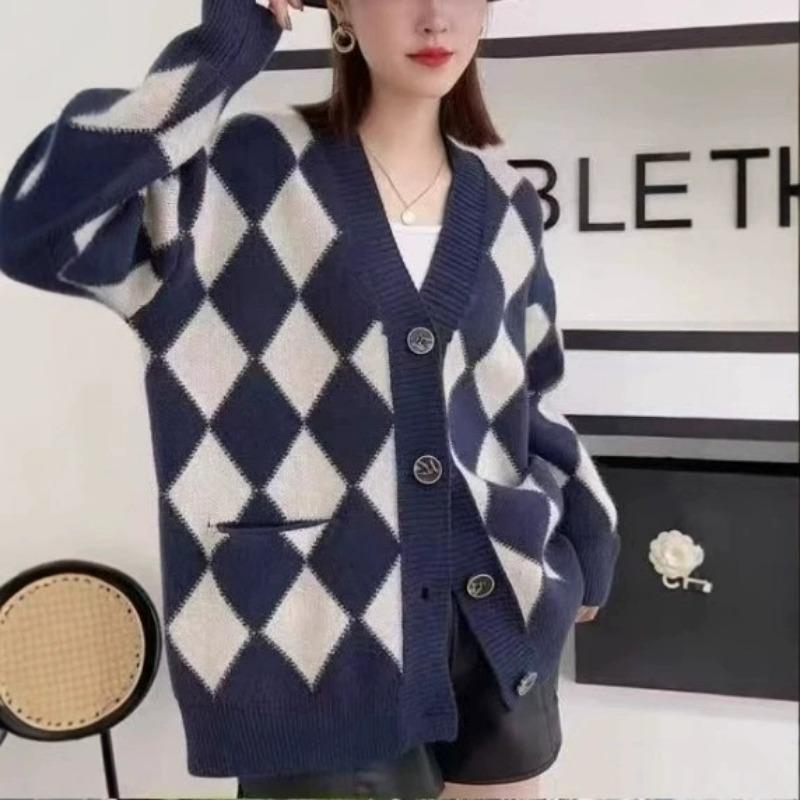 Spring and Autumn New Lazy Wind Thickened Sweater Cardigan Women's Versatile Loose External Wear Knitted Jacket Top