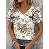 Women's Geometric Striped Print Bohemian Vintage T-shirt, V Neck Short Sleeve, Casual Daily