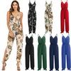2023 TEMU Summer Elegant Tie-Waist Women's Jumpsuit - Solid Color V-Neck