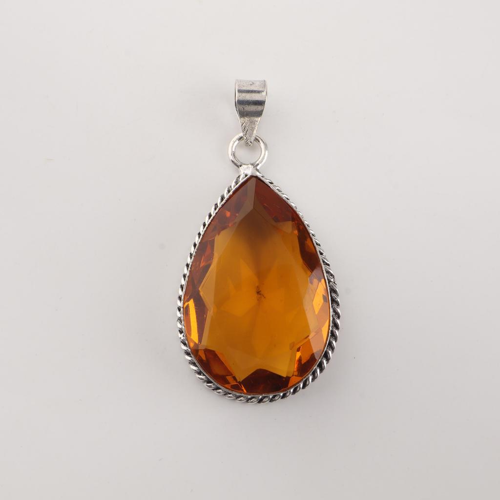 Natural Citrine Gemstone Silver Pendant 1.8" , 925 Sterling Silver Jewelry, Handmade Women's Pendant For Gift PP-65-10