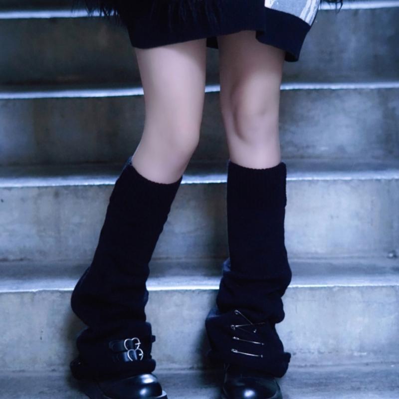 Leg Warmers for Women Girls Harajuku Lolitas Leg Warmer Leather Buckle Knitted Long Socks Gothic Harajuku Leg Covers