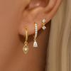 3PCS Stainless Steel Rhombus Pendant Hoop Earrings Set For Women Fashion Simple Zircon 18K Gold Plated Huggie Piercing Jewelry