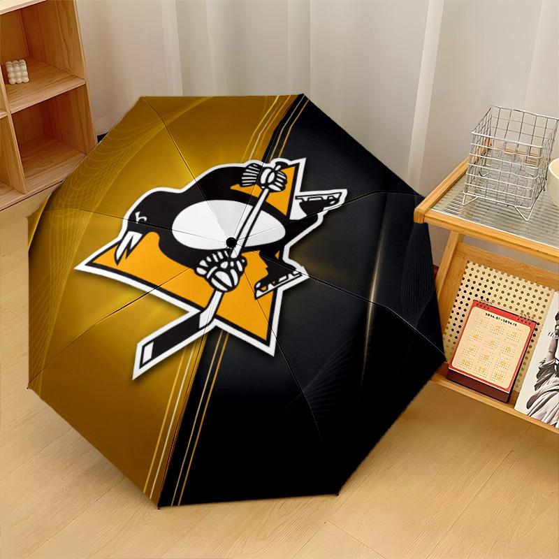 Pittsburgh Penguins Print Auto 8?Ribs Folding Umbrella Wind Resistant Lightweight Automatic Umbrella For Daily Travel