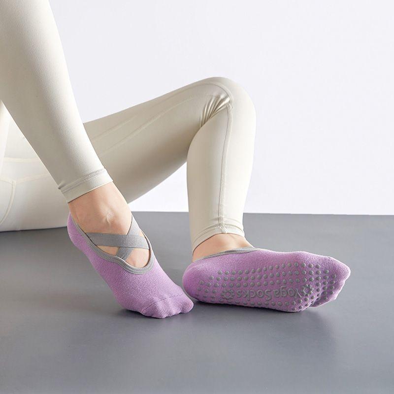 

Round Toe Shoelace Yoga Socks Women s Professional Non Slip Beginner Pure Cotton Pure Cotton Sweat Absorbing Yoga Supplies Dance Pantyhose Purple