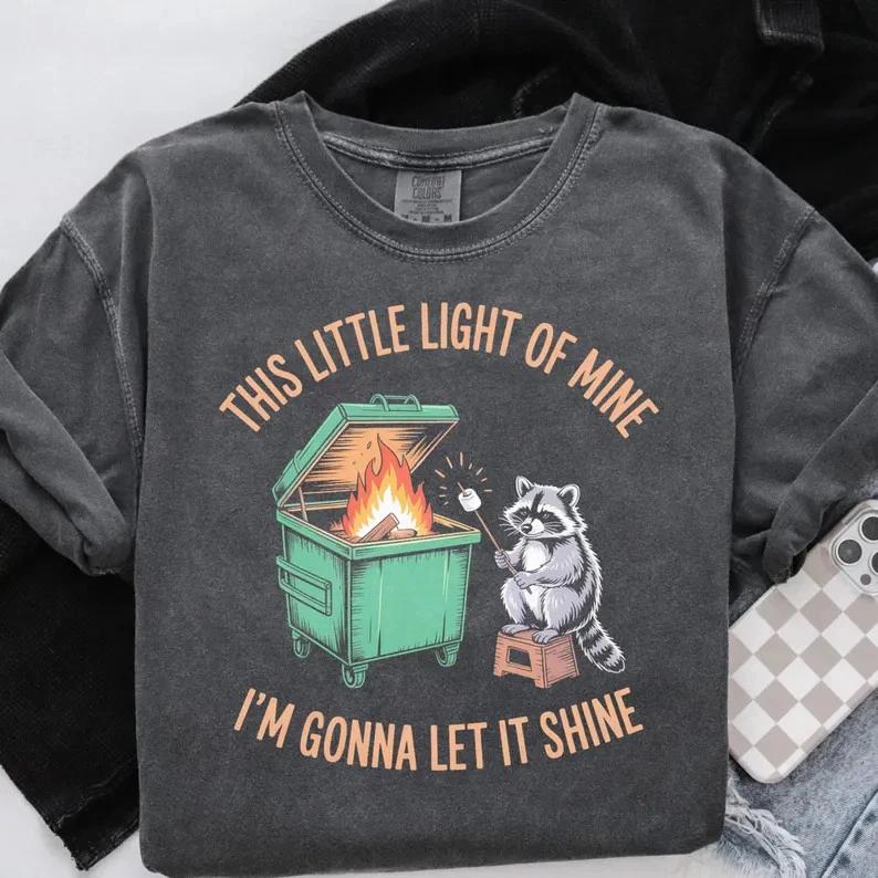 Funny Raccoon Shirt Dumpster Fire Trash Panda Meme Tee L