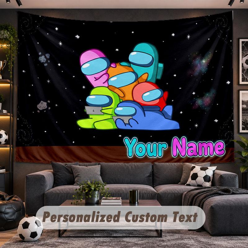 Wall Hanging Tapestry Custom NameAmong Us Pattern Personalized Printed Fabric Wall Decor