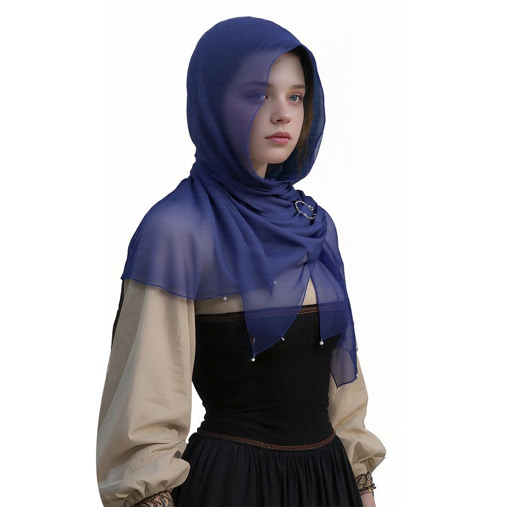 Medieval Themed Adjustable Hooded Scarf Shawl With Renaissances Brooch For Vikingly Cosplay Costume Halloween Event