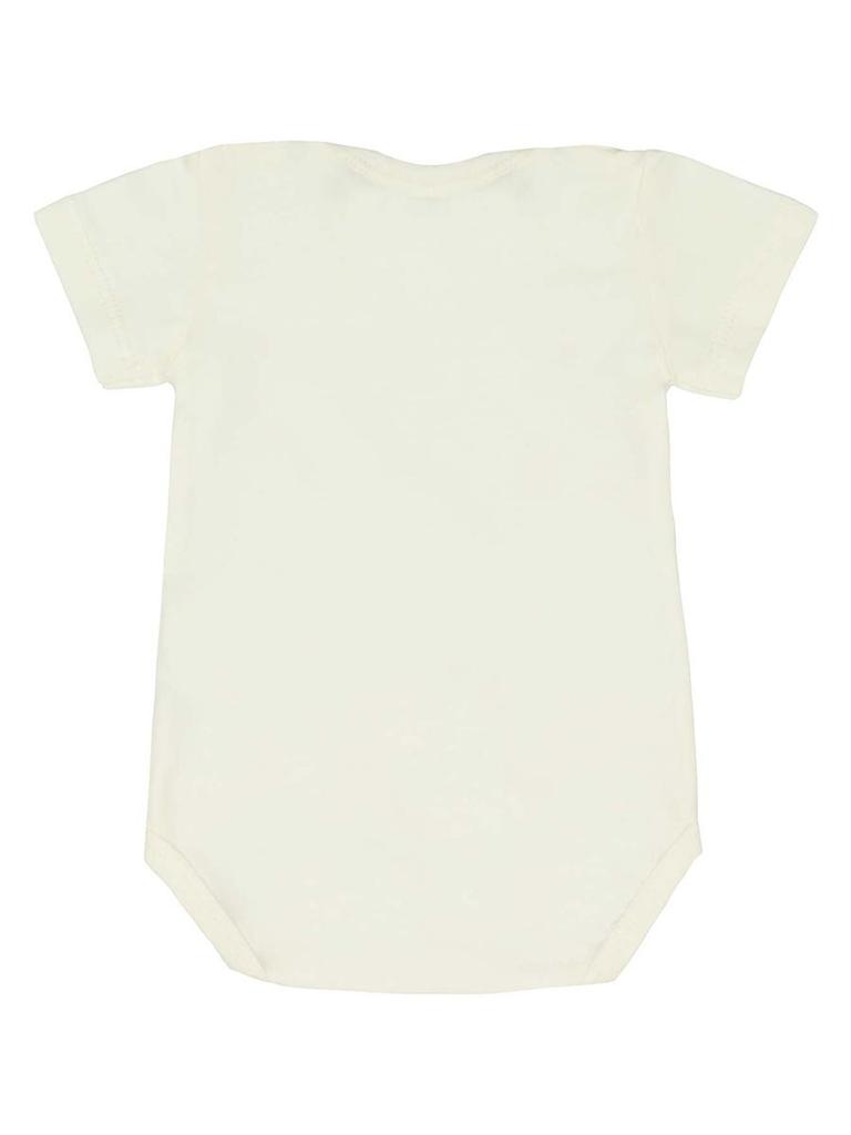 Girls' Short-Sleeved Bodysuit, Ecru, Elephants, Kanz