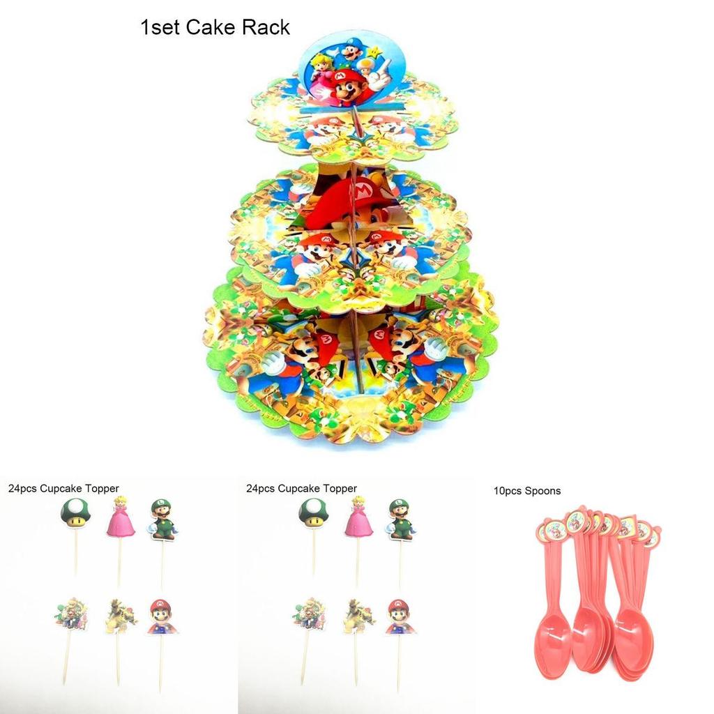 Renkli Bayraklar, Bardaklar ve Peçetelerle Süper Mario Temalı Doğum Günü Partisi Malzemeleri