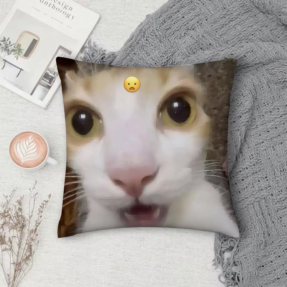 Cat Funny MEME Pillow Case Square Double-Sided Printing Short Plush Sofa Cushion Cover Bedroom Bedside Pillow
