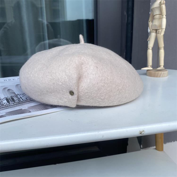 Autumn and Winter Woolen Hat Female Literary Copper Buckle Painter Hat Thickened Bud Hat