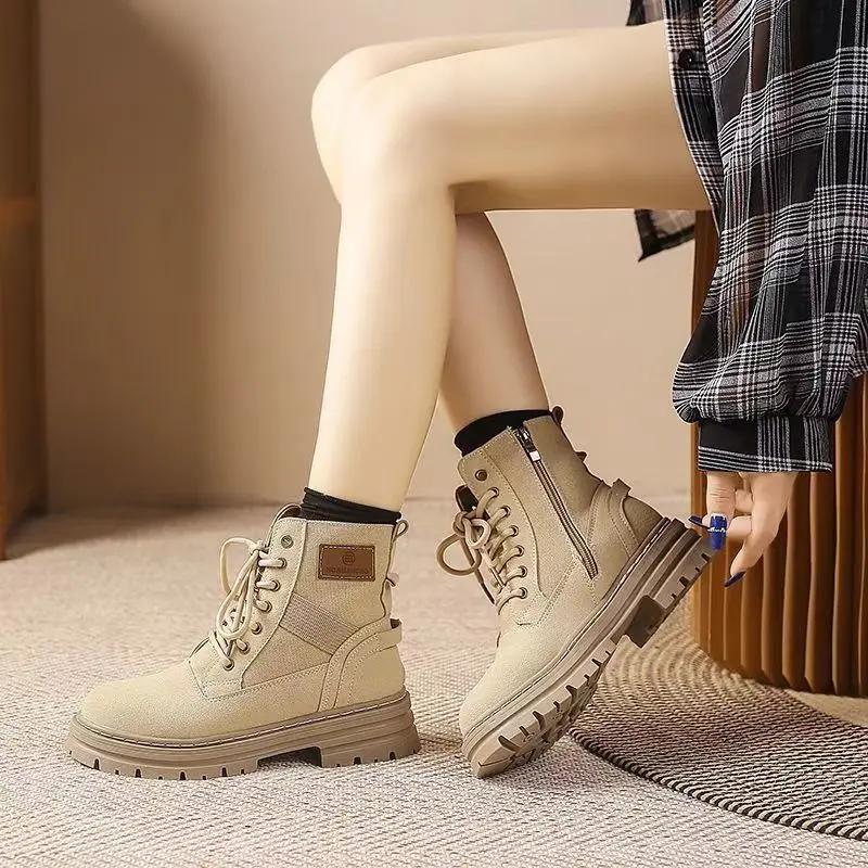 Fashion Female Short Shoes with Laces Combat Booties Punk Style Women's Ankle Boots Elegant Medium Heels Lace-up Hot Goth Fashion 2024