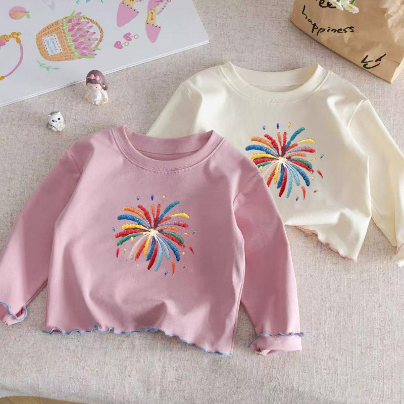 Girls Cotton Long Sleeve T Shirt Ruffle Crew Neck Top Casual Versatile Base Layer For Kids