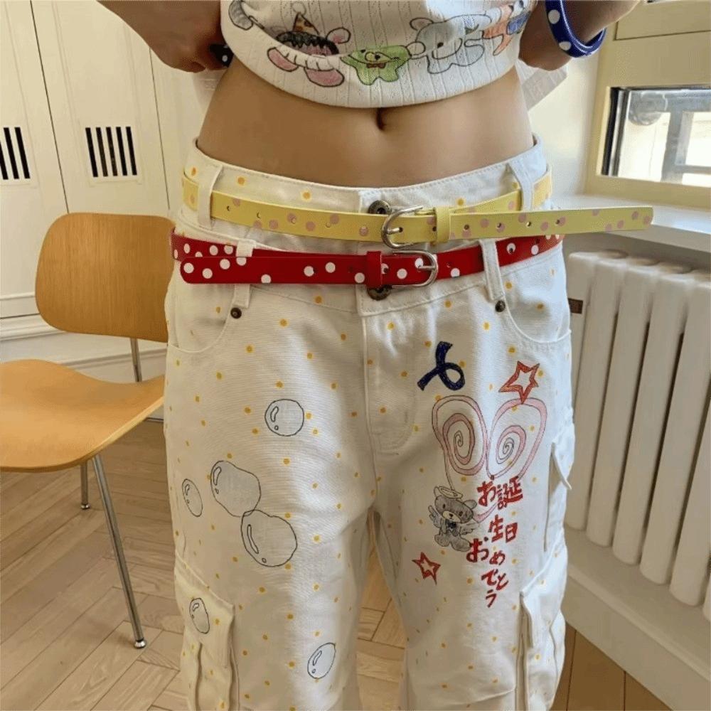 Leather Material Polka Dot Belt Polka Dot Pattern Retro Polka Belt Designer Leather Belt For Women