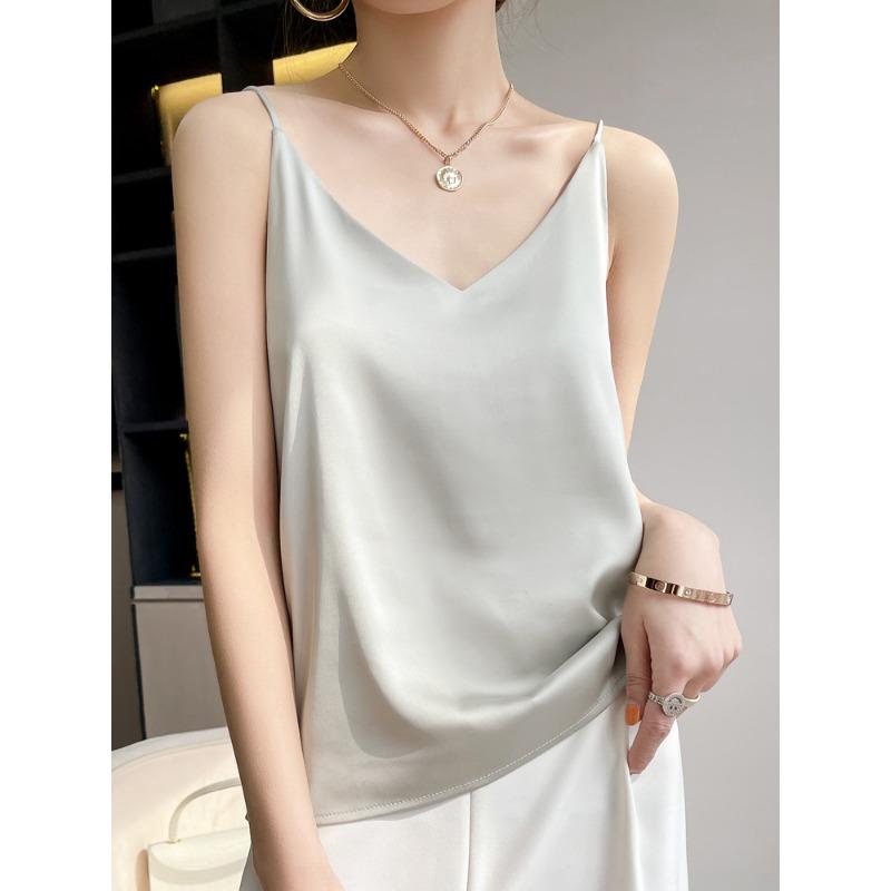 Silk Camisole Vest for Women Spring and Summer Slim V-neck Short Temperament Inner Tops
