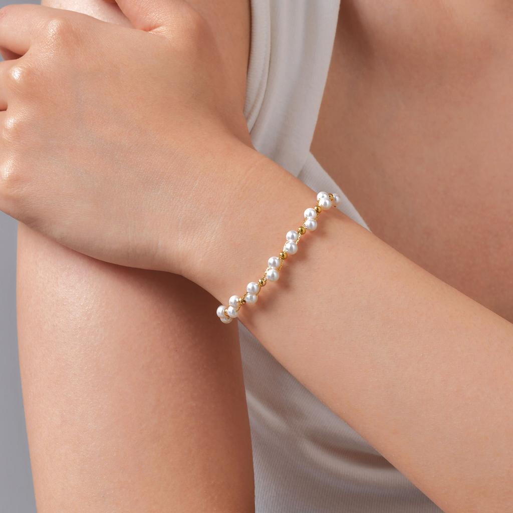 Fashion Stainless Steel Chain Bead Bracelet 18K Gold Ladies 2563