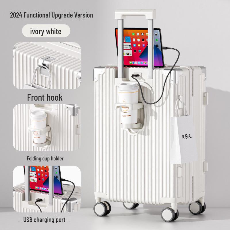 2024 New Multifunctional Luggage: 20-Inch Travel Suitcase & 24-Inch Trolley Case with Lock, Leather Finish, Unisex Design