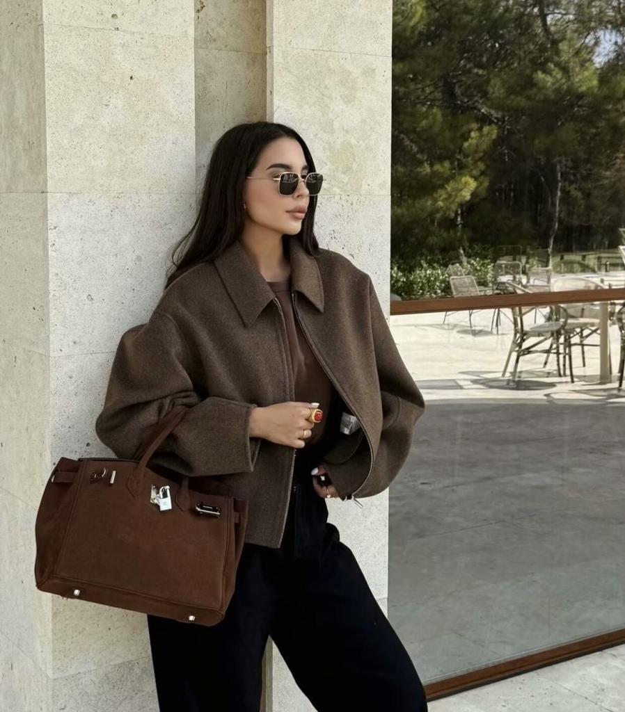 2025 Herbst Damen Wollmantel mit weitem Bein, dreifarbig, mit Reißverschluss (B88780)