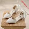 Xiaoxiangfeng high heels women's thick heel medium heel spring and autumn new versatile fairy with skirt hollow single shoes pointed pearl